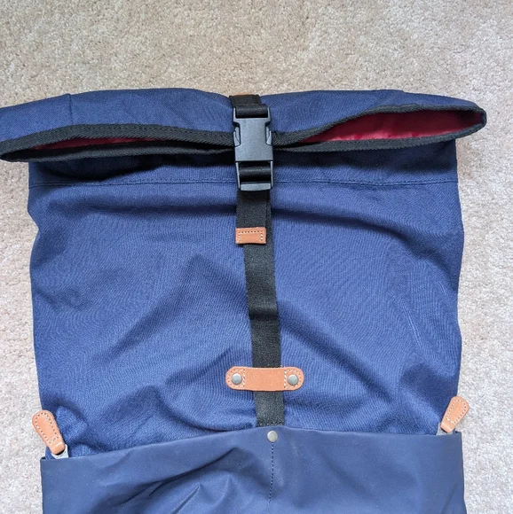 Harvest Label Navy Blue Black Leather Detail Fold over Backpack Travel Bag